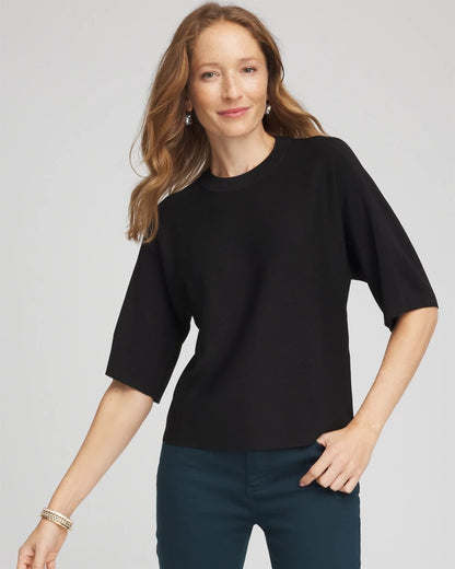 Chico's Women | Dolman Sleeve Crew Neck Pullover Sweater BLACK