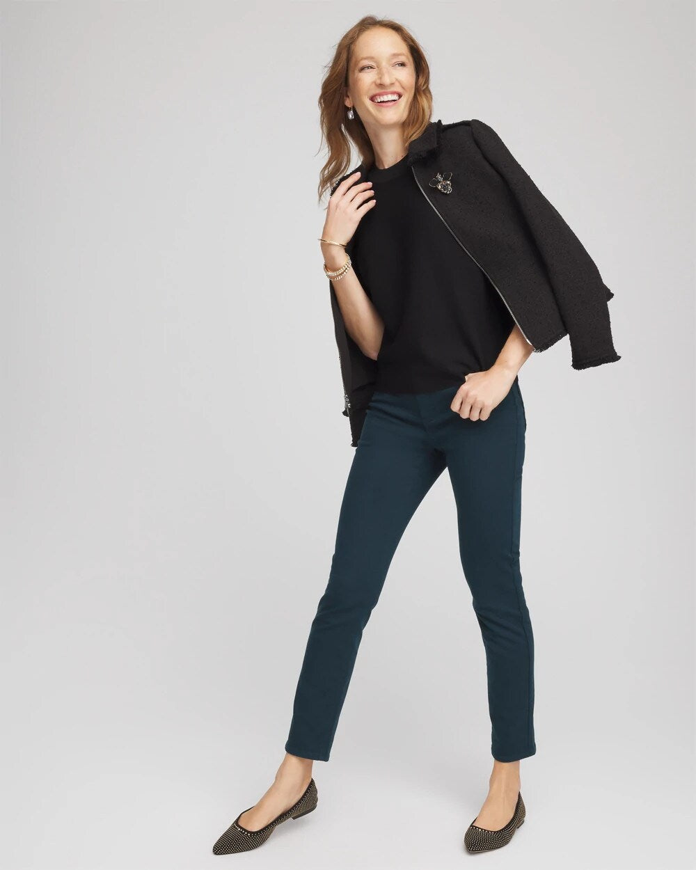 Chico's Women | Dolman Sleeve Crew Neck Pullover Sweater BLACK