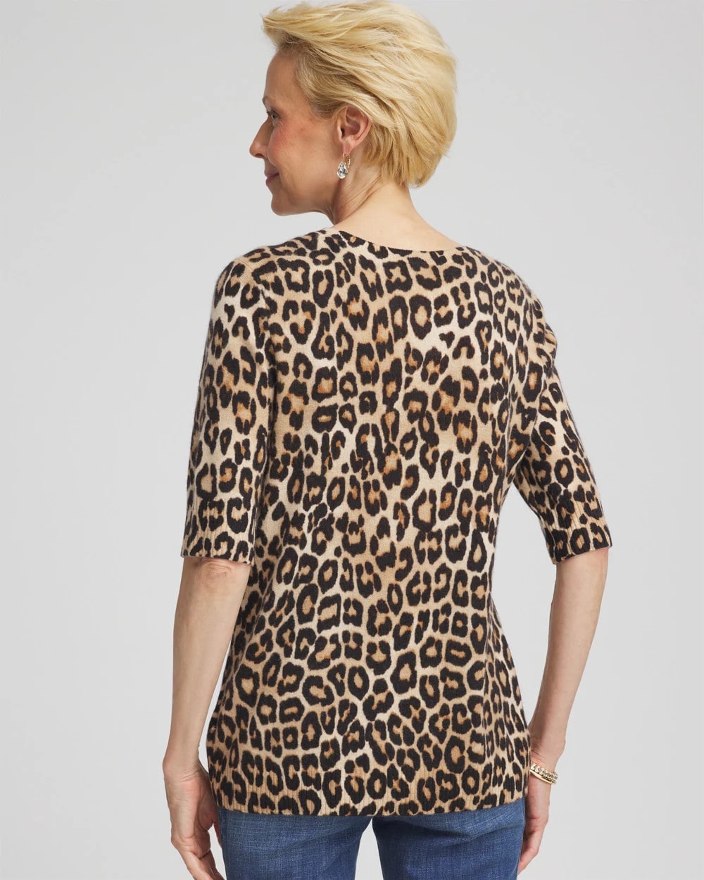 Chico's Women | Cashmere Animal Elbow-Sleeve Pullover CAMEL