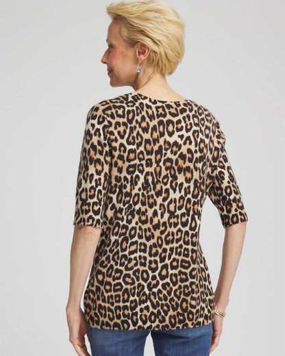 Chico's Women | Cashmere Animal Elbow-Sleeve Pullover CAMEL