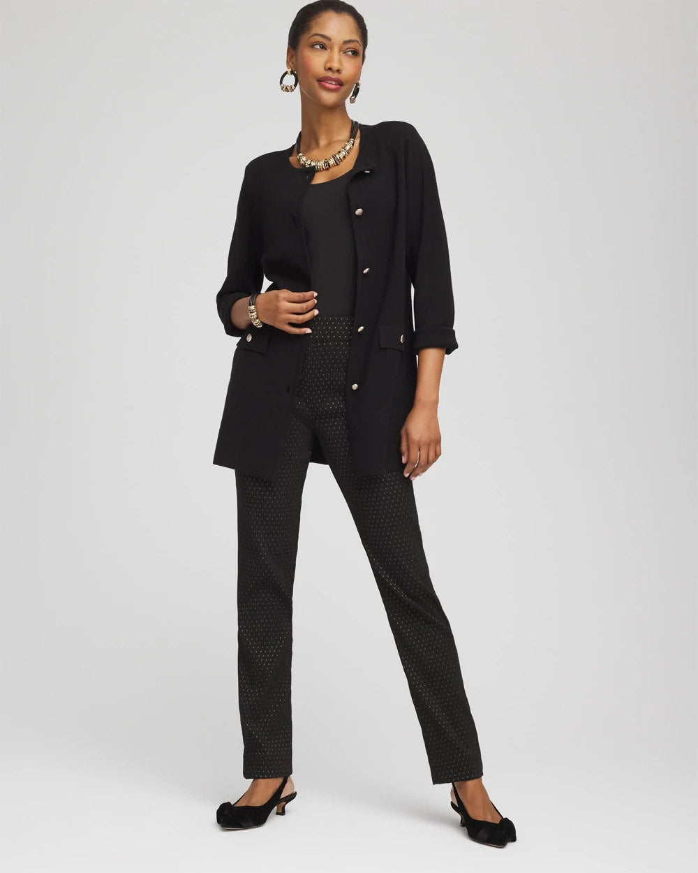 Chico's Women | Button-Down Crewneck Coatigan BLACK