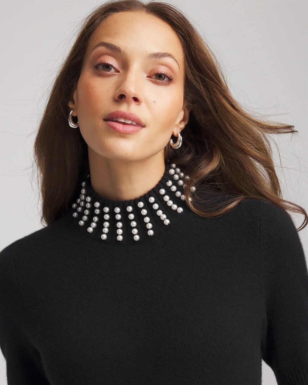 Chico's Women | Cashmere Pearl Mockneck Sweater BLACK