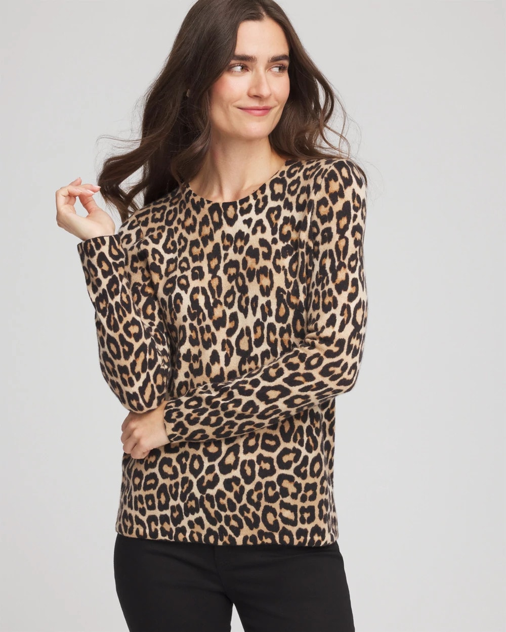 Chico's Women | Cashmere Animal Long-Sleeve Pullover Sweater CAMEL