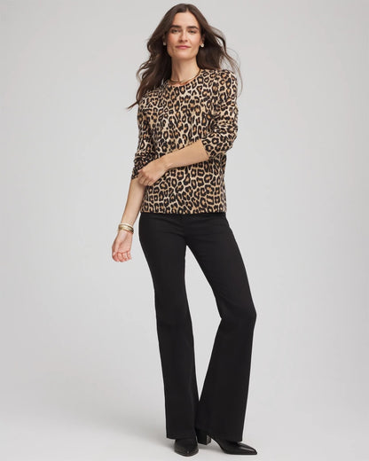 Chico's Women | Cashmere Animal Long-Sleeve Pullover Sweater CAMEL