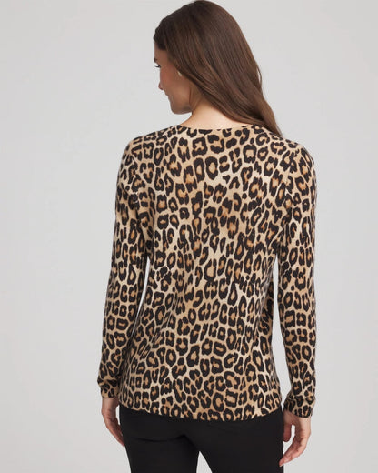 Chico's Women | Cashmere Animal Long-Sleeve Pullover Sweater CAMEL