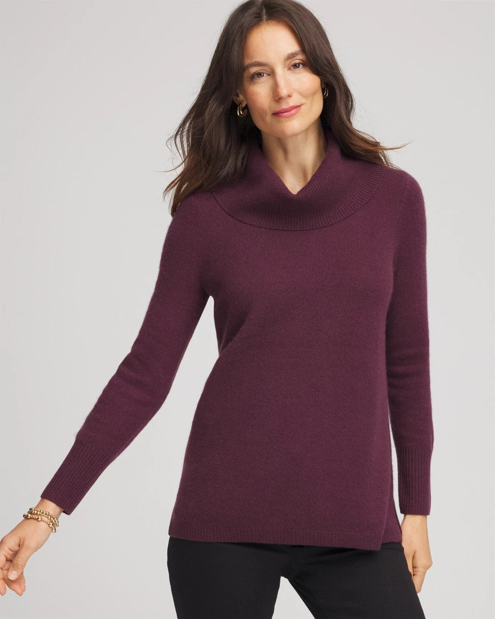 Chico's Women | Cowlneck Cashmere Pullover Tunic WINE