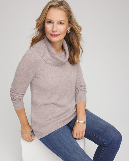 Chico's Women | Cowlneck Cashmere Pullover Tunic TAUPE HEATHER