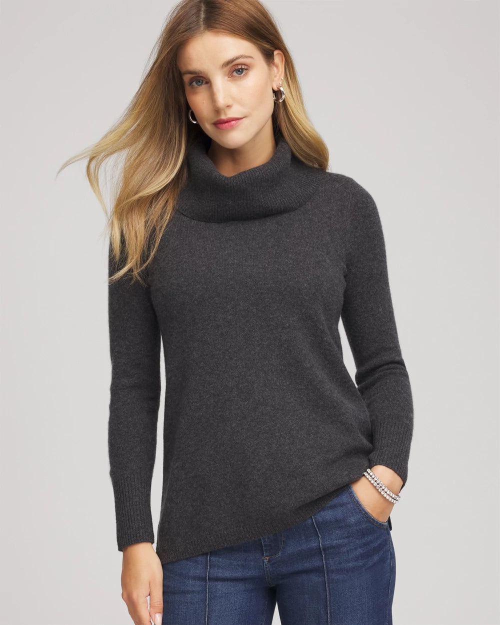 Chico's Women | Cowlneck Cashmere Pullover Tunic DARK GREY