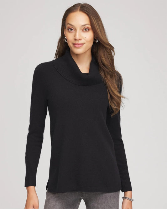 Chico's Women | Cowlneck Cashmere Pullover Tunic BLACK