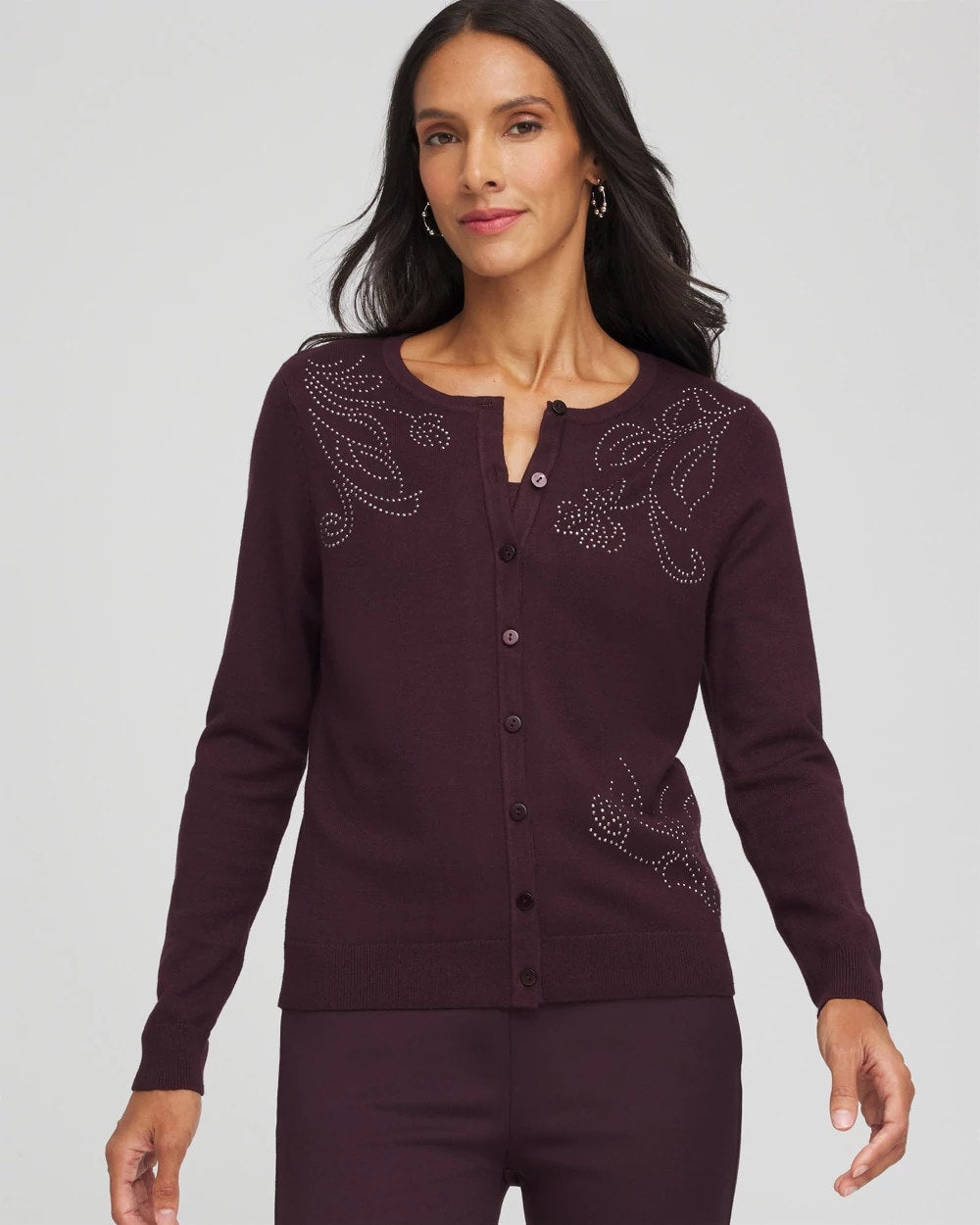 Chico's Women | Embellished Crewneck Cardigan NIGHT BLOOM