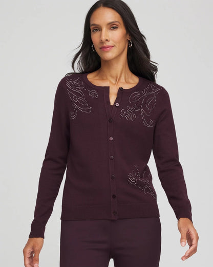 Chico's Women | Embellished Crewneck Cardigan NIGHT BLOOM