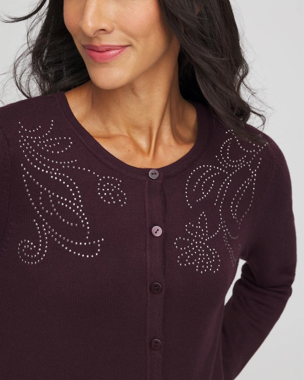 Chico's Women | Embellished Crewneck Cardigan NIGHT BLOOM