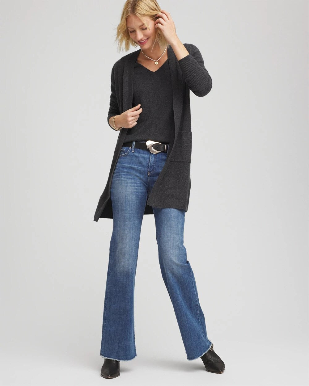 Chico's Women | Relaxed V-Neck Cashmere Sweater DARK GREY