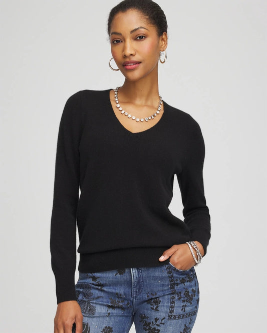 Chico's Women | Relaxed V-Neck Cashmere Sweater BLACK