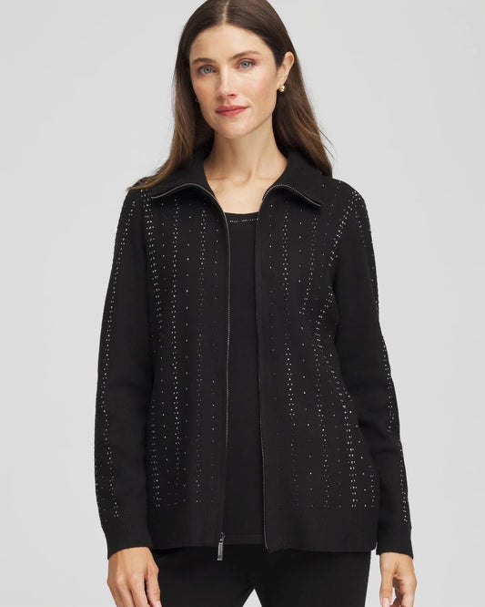 Chico's Women | Zenergy® Luxe Diamante Zip Cardigan BLACK