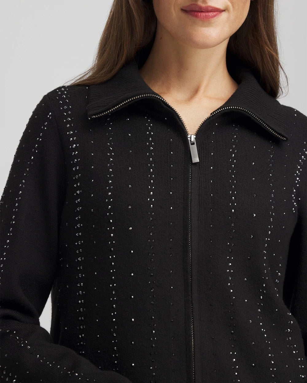 Chico's Women | Zenergy® Luxe Diamante Zip Cardigan BLACK