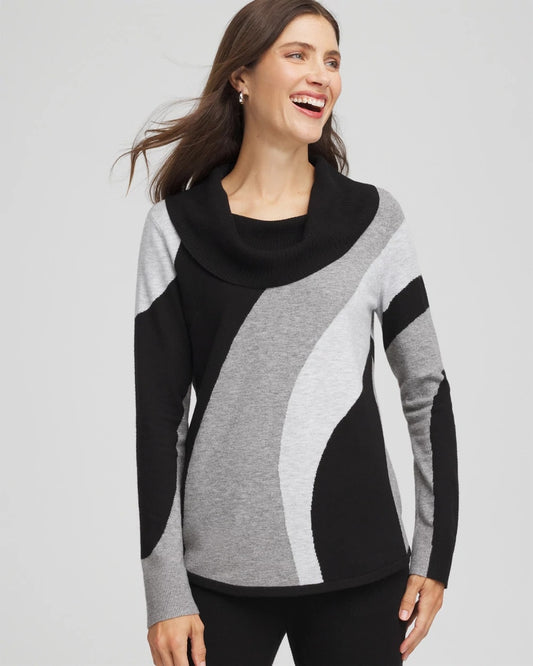 Chico's Women | Zenergy® Luxe Intarsia Cowlneck Top FROSTED GRAY HEATHER