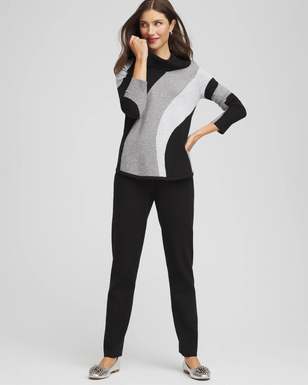 Chico's Women | Zenergy® Luxe Intarsia Cowlneck Top FROSTED GRAY HEATHER