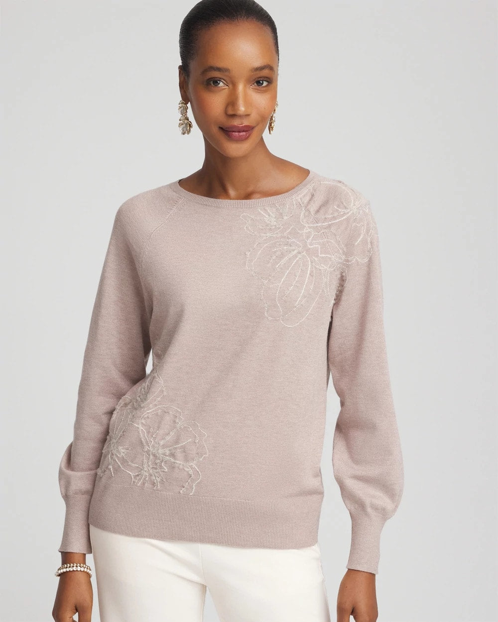 Chico's Women | Embroidered Pull-Over Boatneck Sweater ROCKY MOUNTAIN