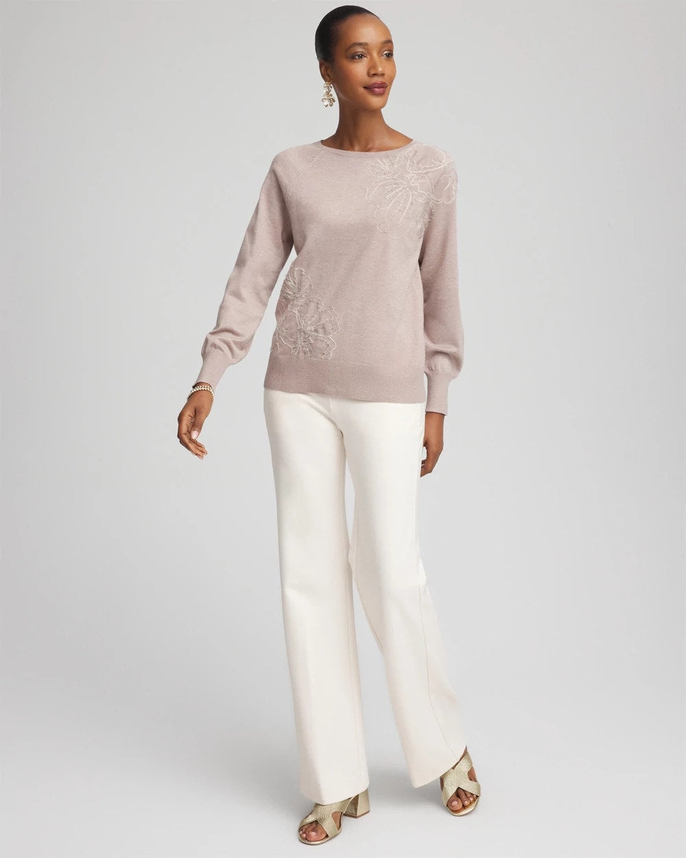 Chico's Women | Embroidered Pull-Over Boatneck Sweater ROCKY MOUNTAIN