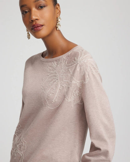 Chico's Women | Embroidered Pull-Over Boatneck Sweater ROCKY MOUNTAIN
