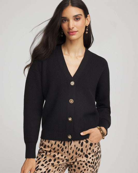 Chico's Women | Relaxed-Fit Button-Front Cardigan BLACK