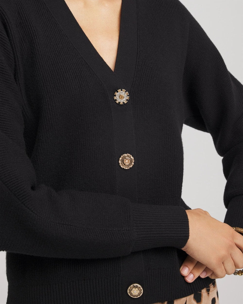 Chico's Women | Relaxed-Fit Button-Front Cardigan BLACK