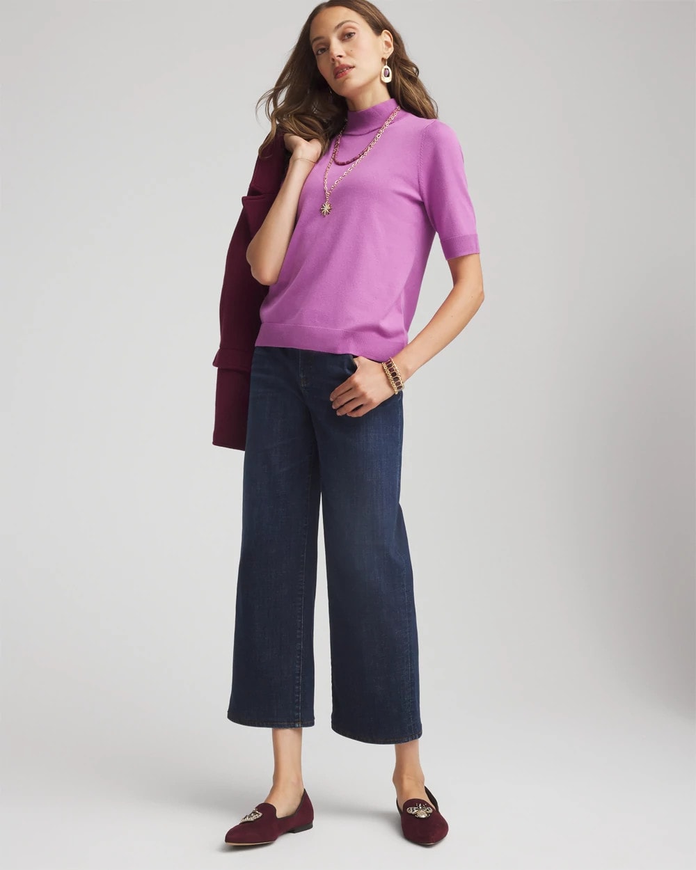 Chico's Women | Ella Elbow Sleeve Mockneck Sweater GOOSEBERRY