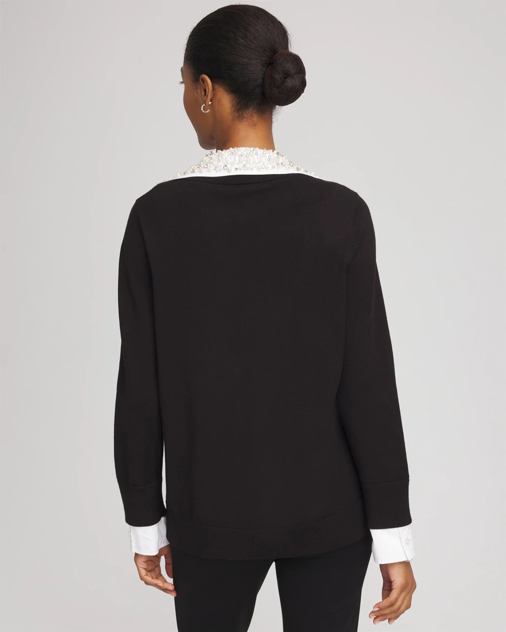Chico's Women | Embellished Layered Collar Shirt Sweater BLACK