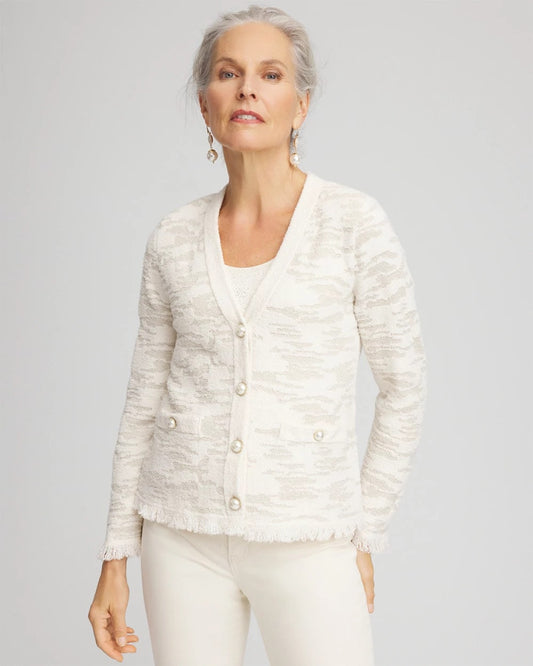 Chico's Women | Fringe Textured V-Neck Cardigan ENGLISH CREAM
