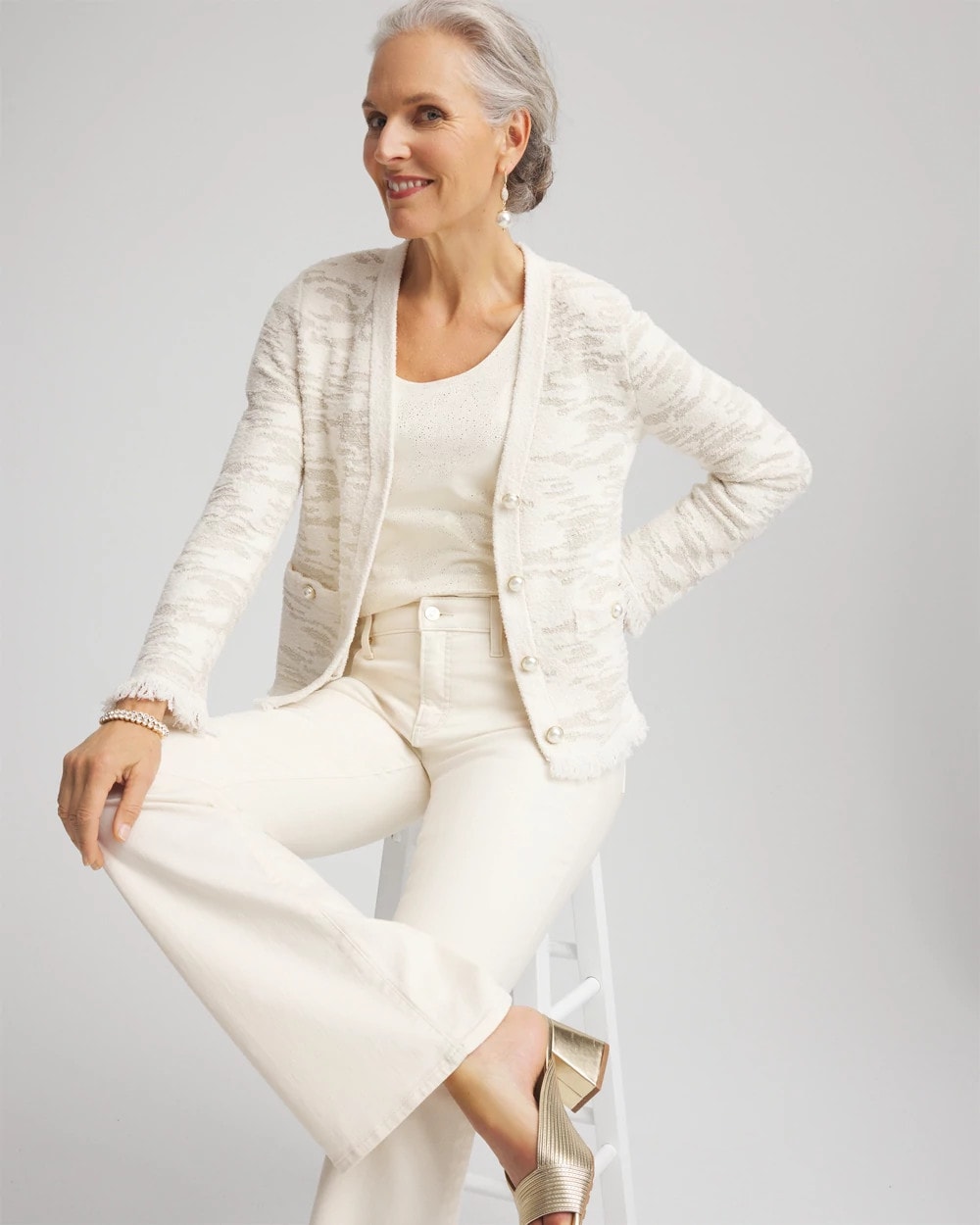 Chico's Women | Fringe Textured V-Neck Cardigan ENGLISH CREAM