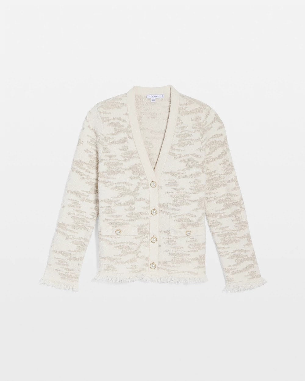 Chico's Women | Fringe Textured V-Neck Cardigan ENGLISH CREAM