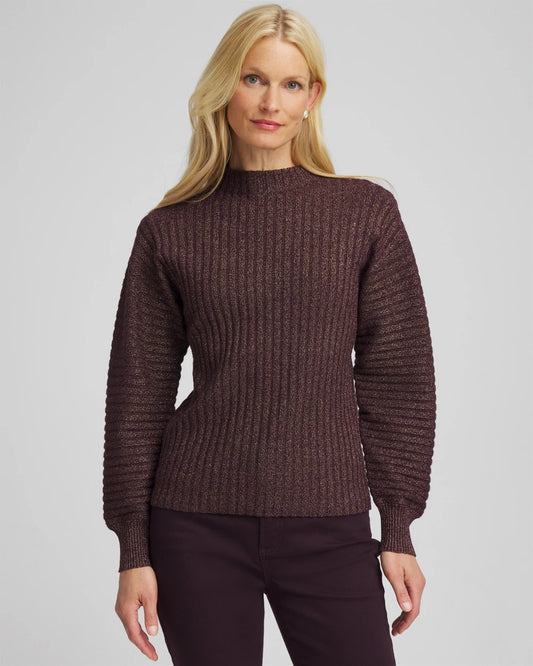 Chico's Women | Metallic Ribbed Pullover NIGHT BLOOM