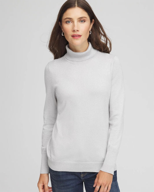 Chico's Women | Metallic Turtleneck Pullover Sweaters SILVER GLITTER