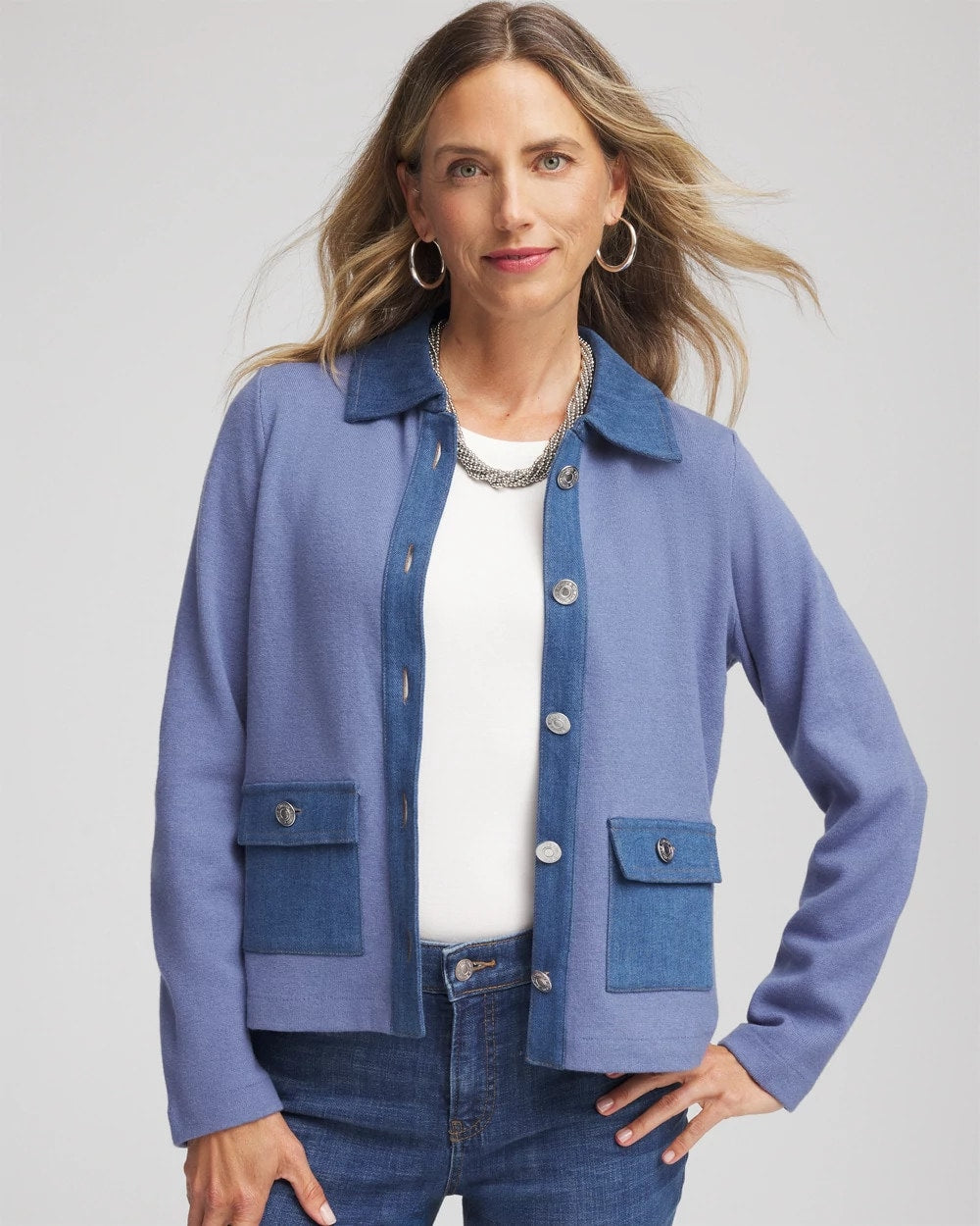 Chico's Women | Denim Colorblock Marl Shirt Jacket BLUE LOTUS