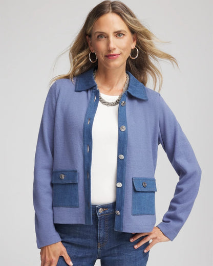 Chico's Women | Denim Colorblock Marl Shirt Jacket BLUE LOTUS