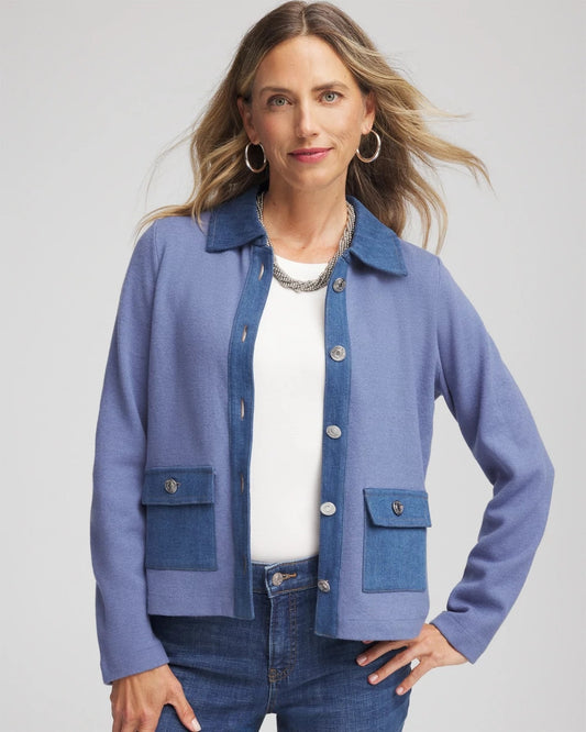 Chico's Women | Denim Colorblock Marl Shirt Jacket BLUE LOTUS