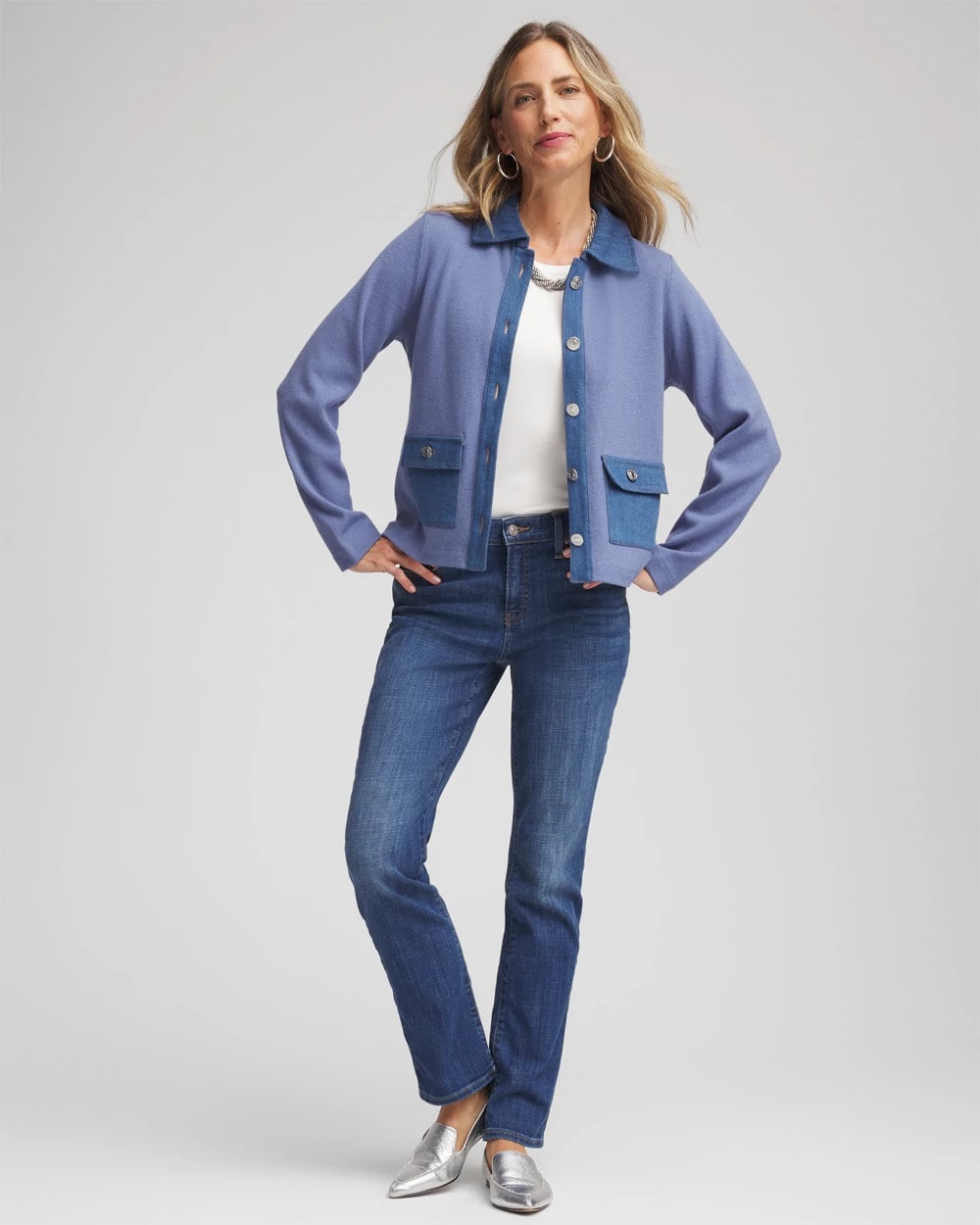 Chico's Women | Denim Colorblock Marl Shirt Jacket BLUE LOTUS