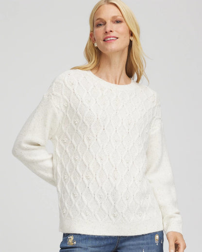 Chico's Women | Embellished Cable Knit Sweater ENGLISH CREAM