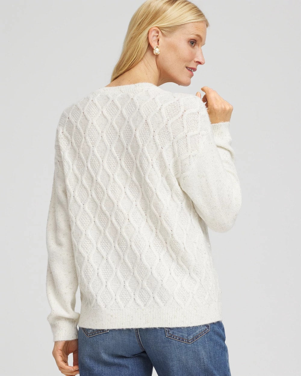 Chico's Women | Embellished Cable Knit Sweater ENGLISH CREAM