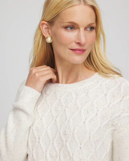 Chico's Women | Embellished Cable Knit Sweater ENGLISH CREAM