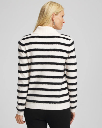 Chico's Women | Zenergy® Luxe Eyelash Striped Sweater BLACK