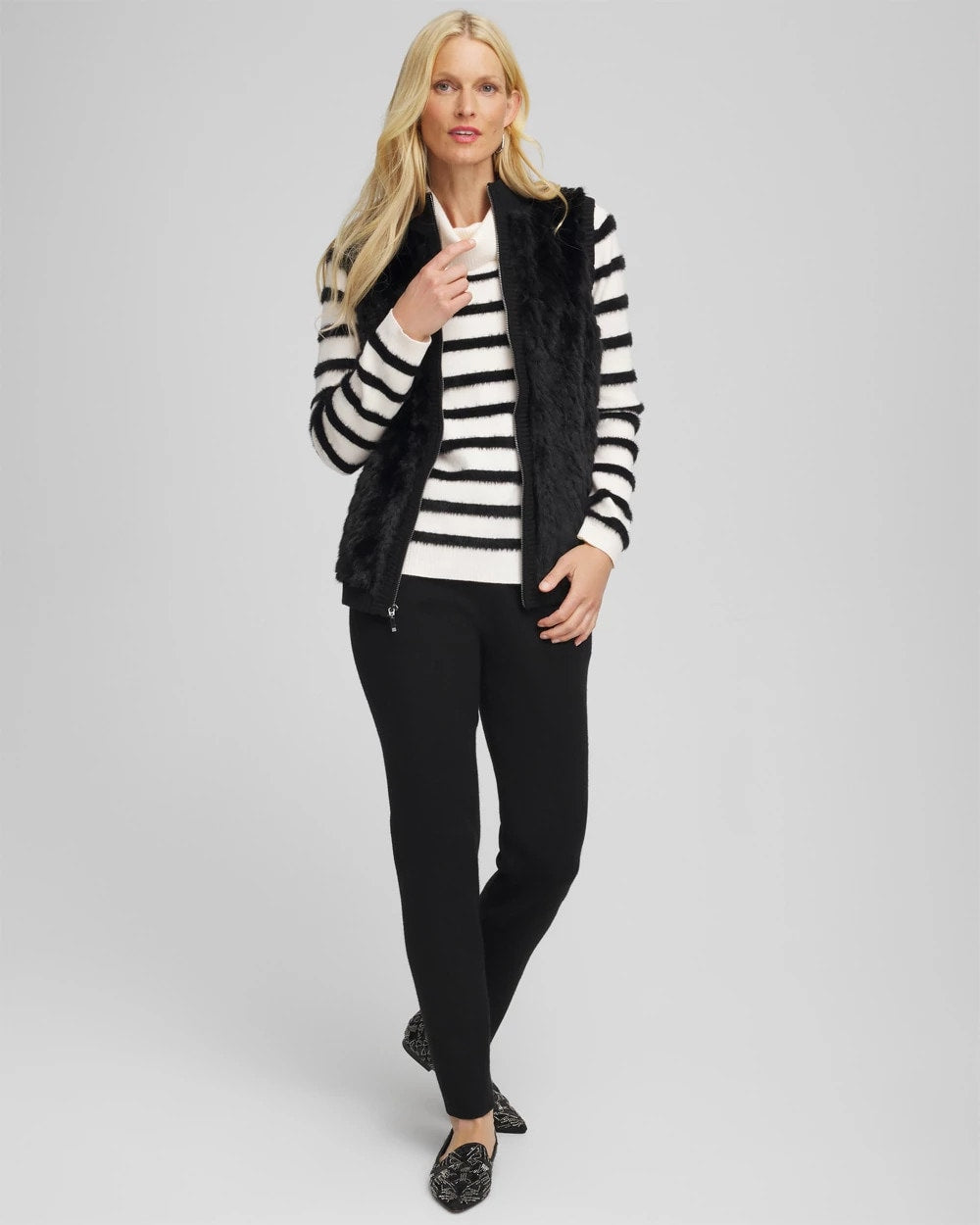 Chico's Women | Zenergy® Luxe Eyelash Striped Sweater BLACK
