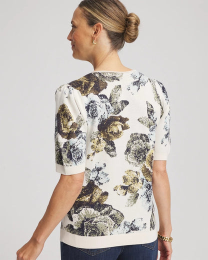 Chico's Women | Floral V-Neck Sweater Tee ENGLISH CREAM