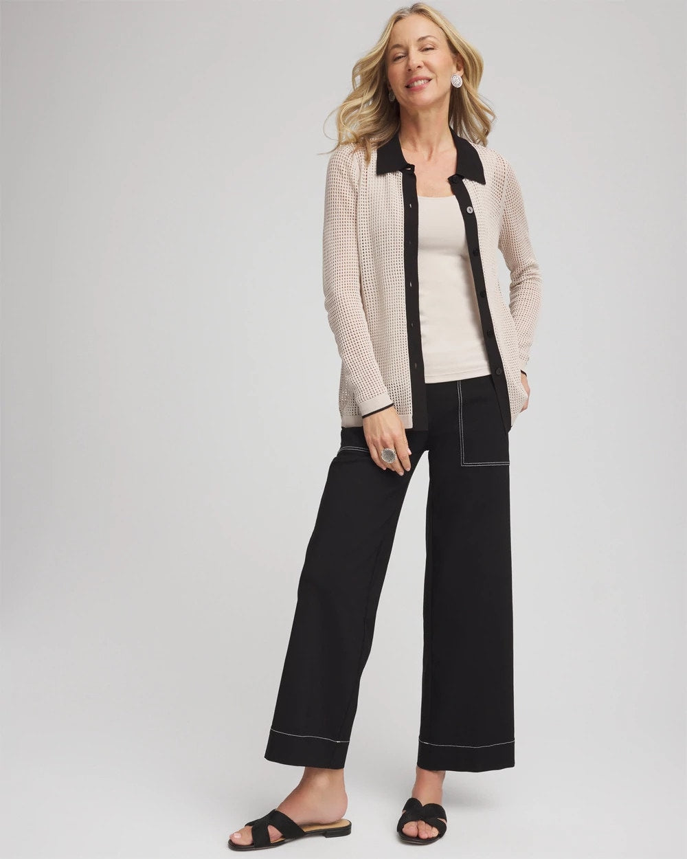 Chico's Women | Pointelle Polo Cardigan SMOKEY TAUPE