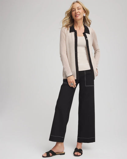 Chico's Women | Pointelle Polo Cardigan SMOKEY TAUPE