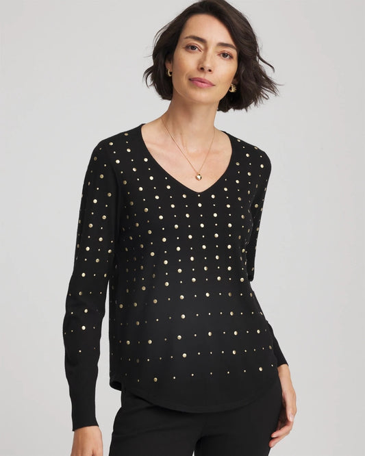 Chico's Women | Ella Embellished Pullover Sweater BLACK