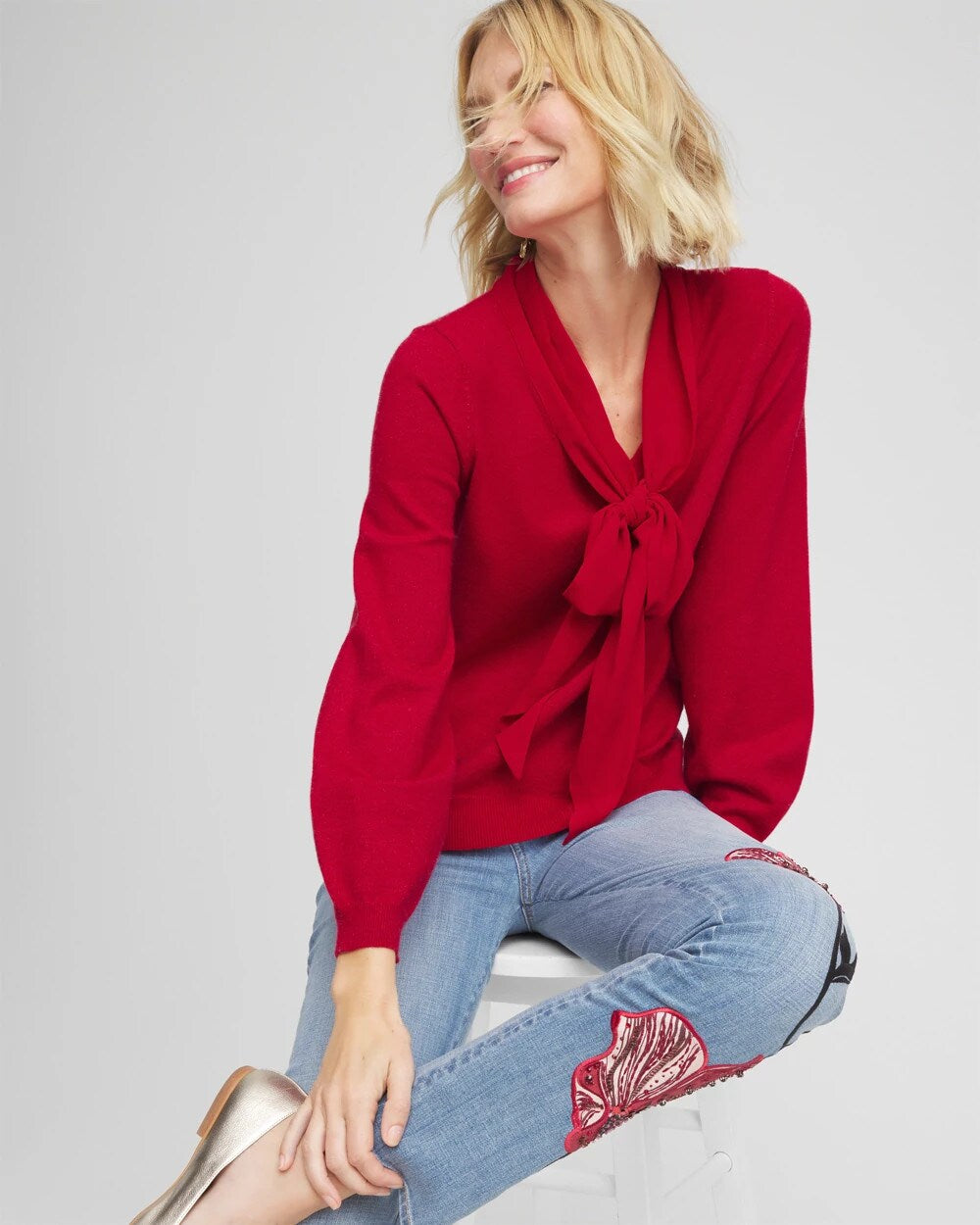 Chico's Women | Bow-Detailed Sweater CARMINE RED