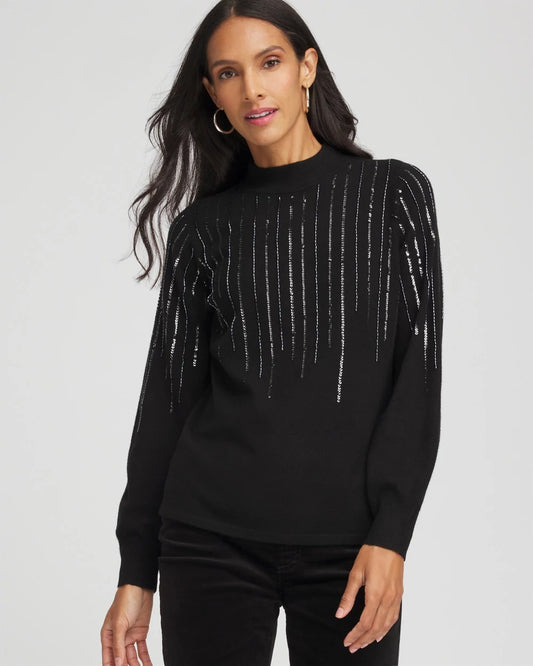 Chico's Women | Embellished Mockneck Sweater BLACK