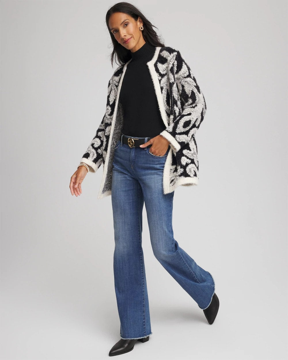 Chico's Women | Abstract Fuzzy Cardigan BLACK